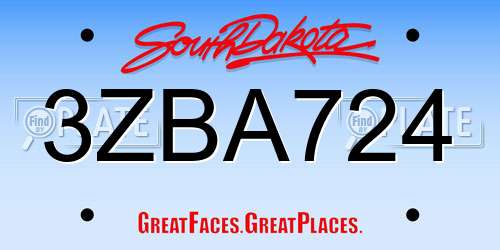 3ZBA724 South Dakota License Plate
