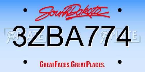 3ZBA774 South Dakota License Plate