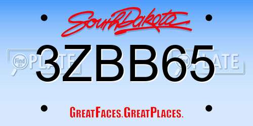 3ZBB65 South Dakota License Plate