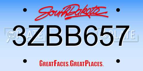 3ZBB657 South Dakota License Plate