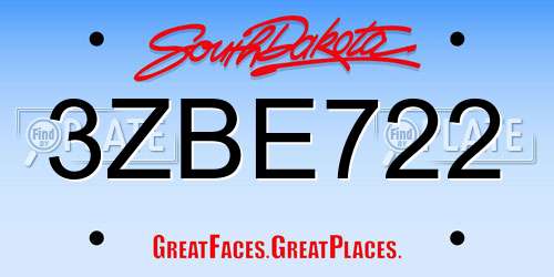 3ZBE722 South Dakota License Plate