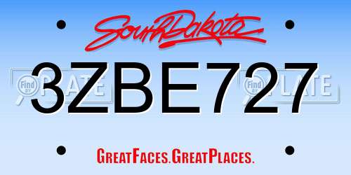 3ZBE727 South Dakota License Plate