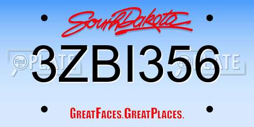 3ZBI356 South Dakota License Plate