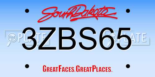 3ZBS65 South Dakota License Plate