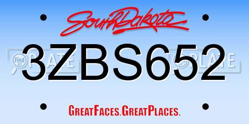 3ZBS652 South Dakota License Plate