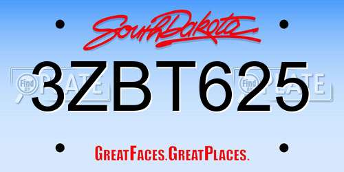 3ZBT625 South Dakota License Plate