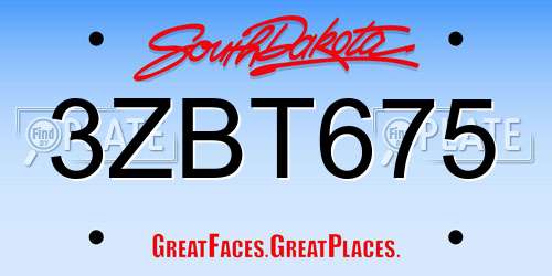 3ZBT675 South Dakota License Plate