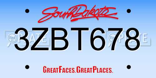 3ZBT678 South Dakota License Plate