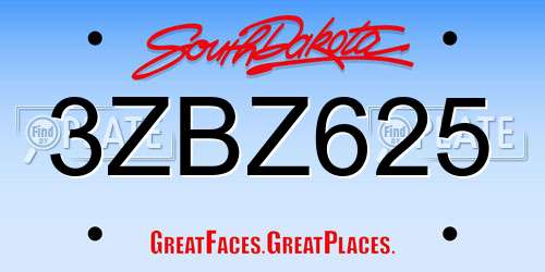 3ZBZ625 South Dakota License Plate