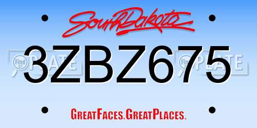 3ZBZ675 South Dakota License Plate