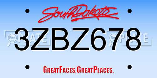 3ZBZ678 South Dakota License Plate