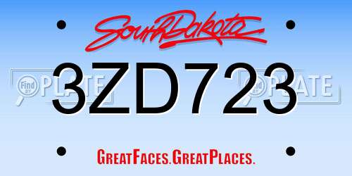 3ZD723 South Dakota License Plate