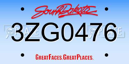 3ZG0476 South Dakota License Plate