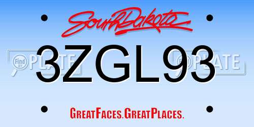 3ZGL93 South Dakota License Plate