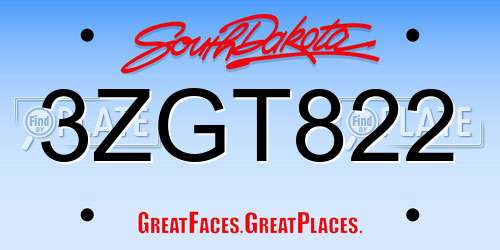 3ZGT822 South Dakota License Plate