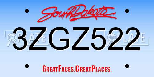 3ZGZ522 South Dakota License Plate