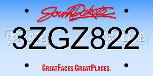 3ZGZ822 South Dakota License Plate