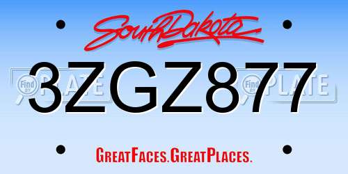 3ZGZ877 South Dakota License Plate