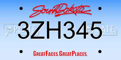 3ZH345 South Dakota License Plate
