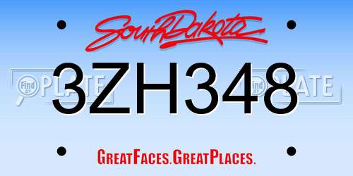 3ZH348 South Dakota License Plate