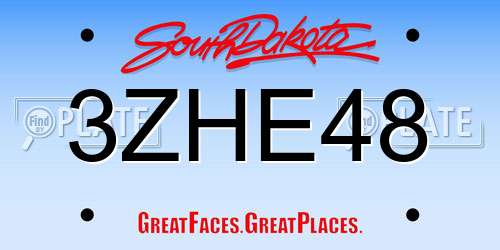 3ZHE48 South Dakota License Plate