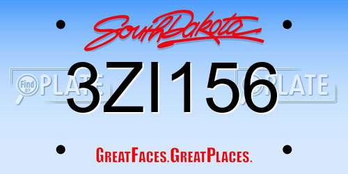 3ZI156 South Dakota License Plate