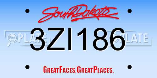 3ZI186 South Dakota License Plate