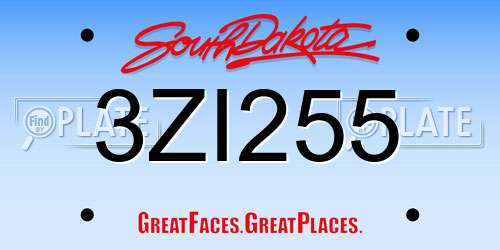 3ZI255 South Dakota License Plate