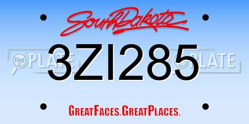 3ZI285 South Dakota License Plate