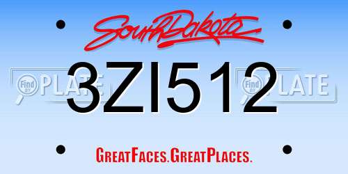 3ZI512 South Dakota License Plate
