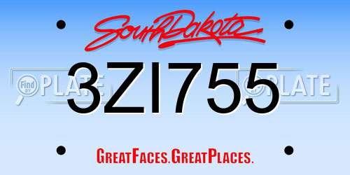 3ZI755 South Dakota License Plate