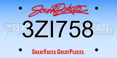 3ZI758 South Dakota License Plate