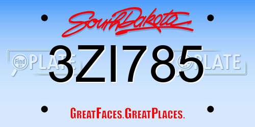 3ZI785 South Dakota License Plate