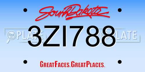 3ZI788 South Dakota License Plate