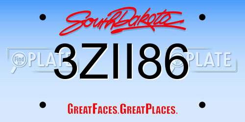 3ZII86 South Dakota License Plate
