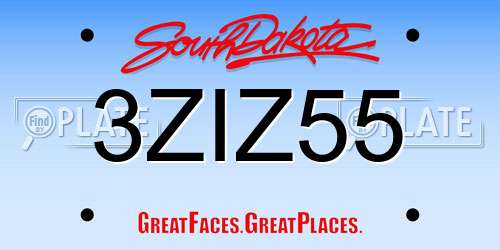 3ZIZ55 South Dakota License Plate