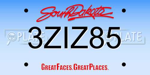 3ZIZ85 South Dakota License Plate