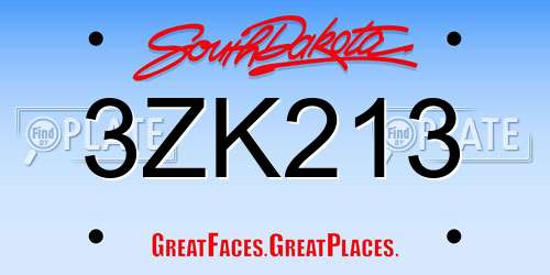 3ZK213 South Dakota License Plate