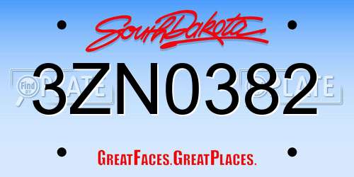 3ZN0382 South Dakota License Plate