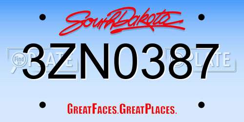3ZN0387 South Dakota License Plate