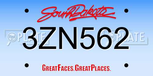 3ZN562 South Dakota License Plate