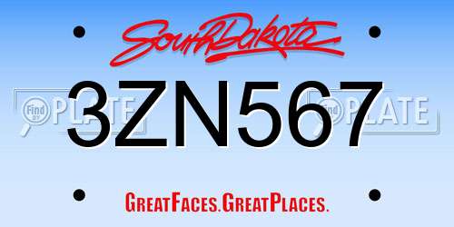 3ZN567 South Dakota License Plate