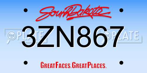 3ZN867 South Dakota License Plate