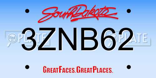 3ZNB62 South Dakota License Plate