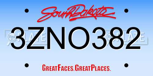 3ZNO382 South Dakota License Plate