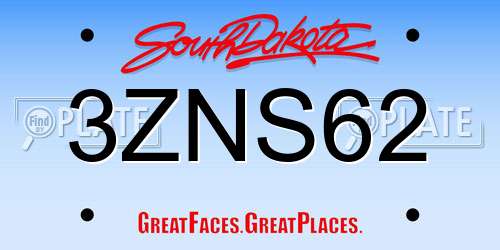 3ZNS62 South Dakota License Plate