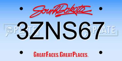 3ZNS67 South Dakota License Plate