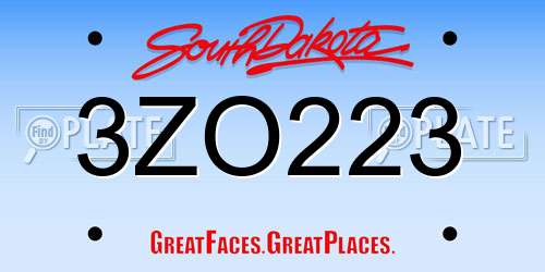3ZO223 South Dakota License Plate
