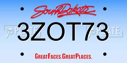 3ZOT73 South Dakota License Plate