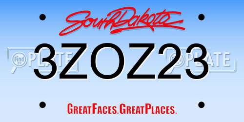 3ZOZ23 South Dakota License Plate